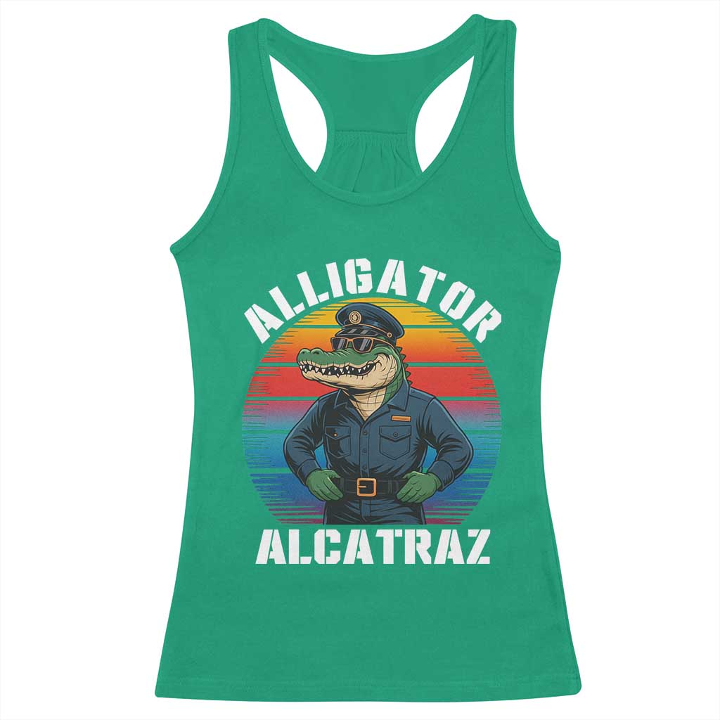 Alligator Alcatraz Florida Racerback Tank Top Funny Gator Cop Political Humor Retro Sunset - Wonder Print Shop