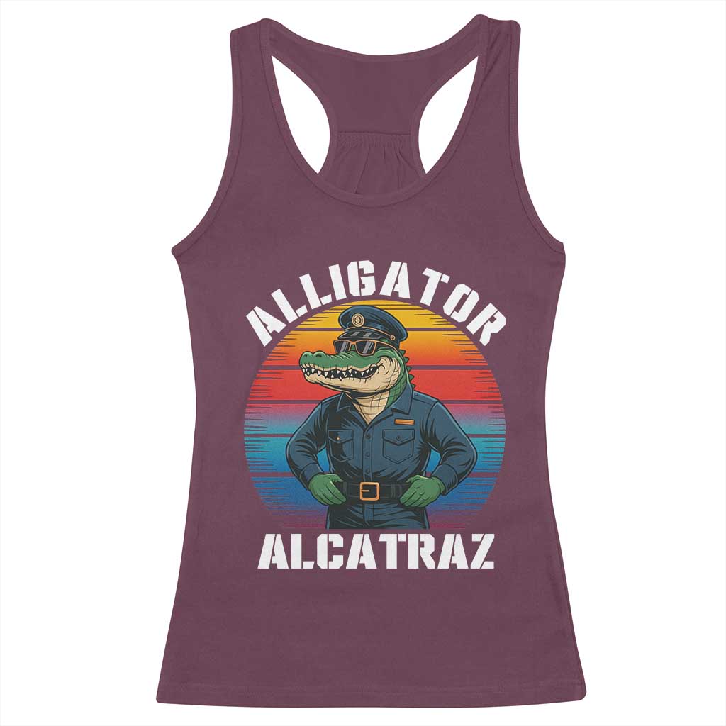 Alligator Alcatraz Florida Racerback Tank Top Funny Gator Cop Political Humor Retro Sunset - Wonder Print Shop