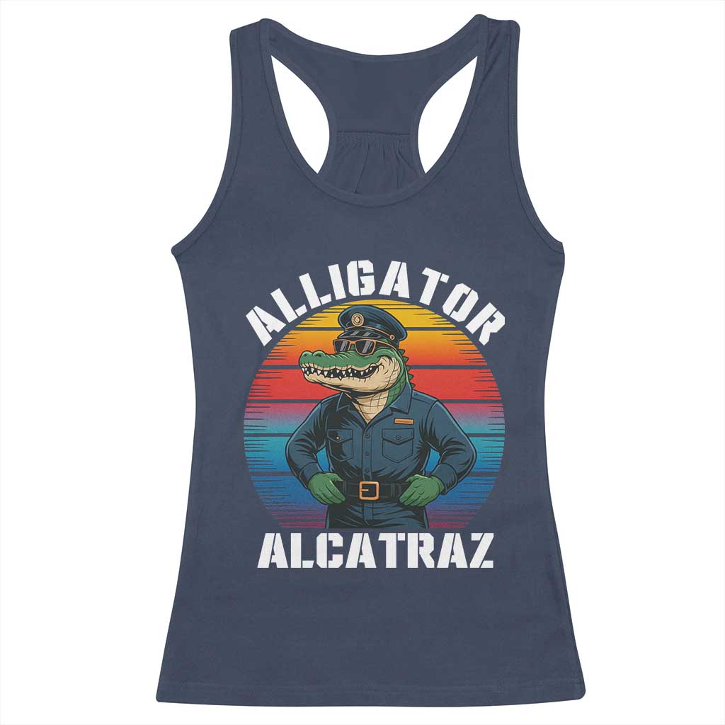 Alligator Alcatraz Florida Racerback Tank Top Funny Gator Cop Political Humor Retro Sunset - Wonder Print Shop