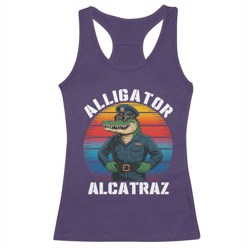 Alligator Alcatraz Florida Racerback Tank Top Funny Gator Cop Political Humor Retro Sunset - Wonder Print Shop