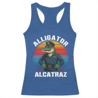 Alligator Alcatraz Florida Racerback Tank Top Funny Gator Cop Political Humor Retro Sunset - Wonder Print Shop