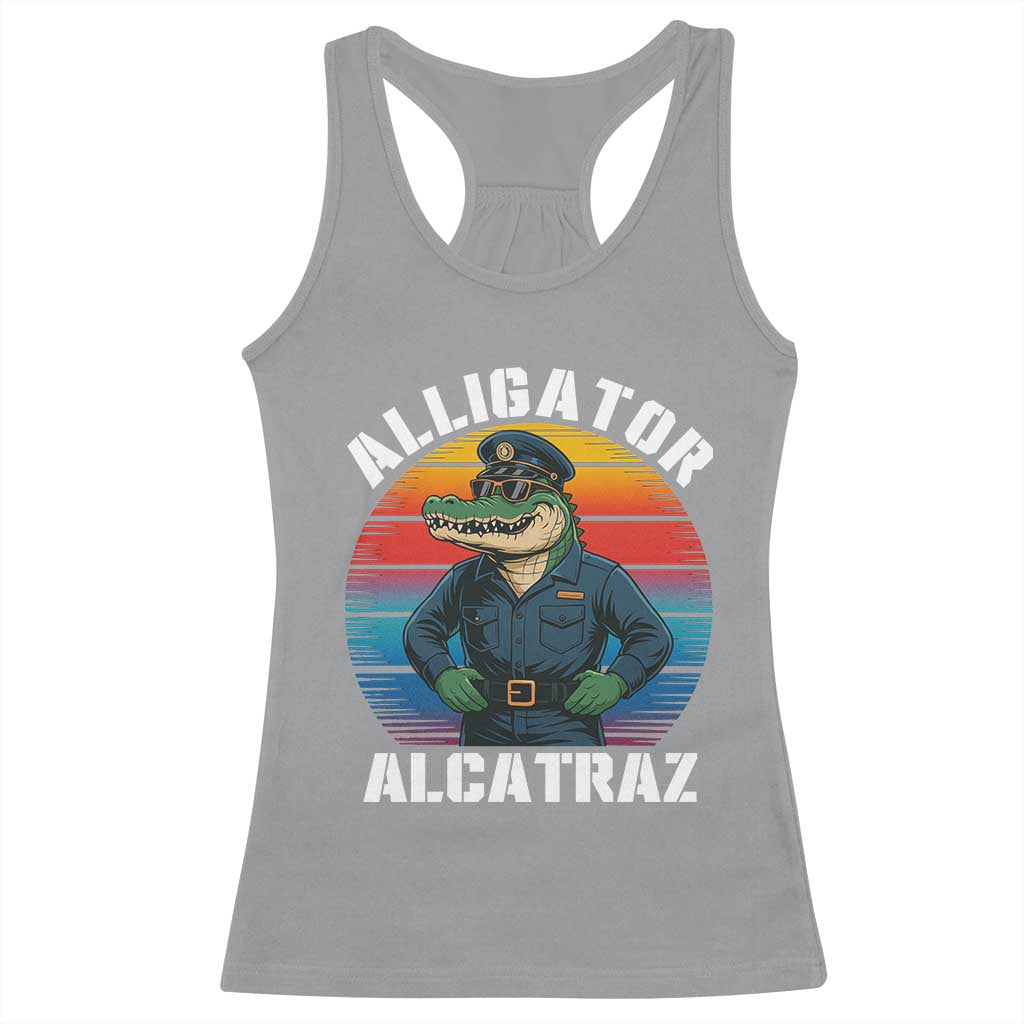 Alligator Alcatraz Florida Racerback Tank Top Funny Gator Cop Political Humor Retro Sunset - Wonder Print Shop