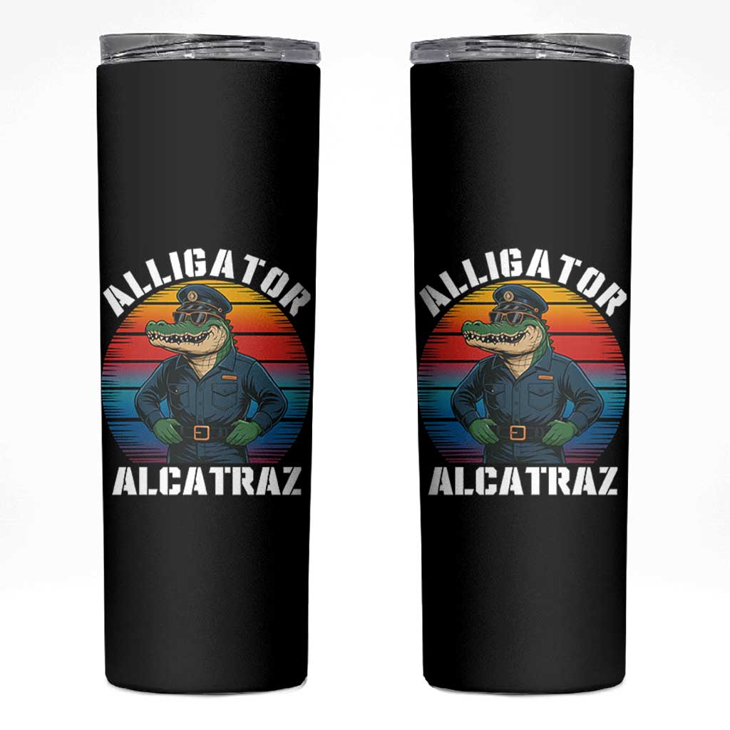 Alligator Alcatraz Florida Skinny Tumbler Funny Gator Cop Political Humor Retro Sunset - Wonder Print Shop
