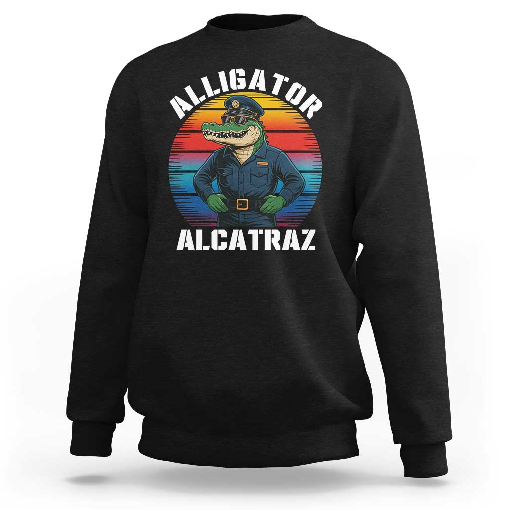 Alligator Alcatraz Florida Sweatshirt Funny Gator Cop Political Humor Retro Sunset - Wonder Print Shop