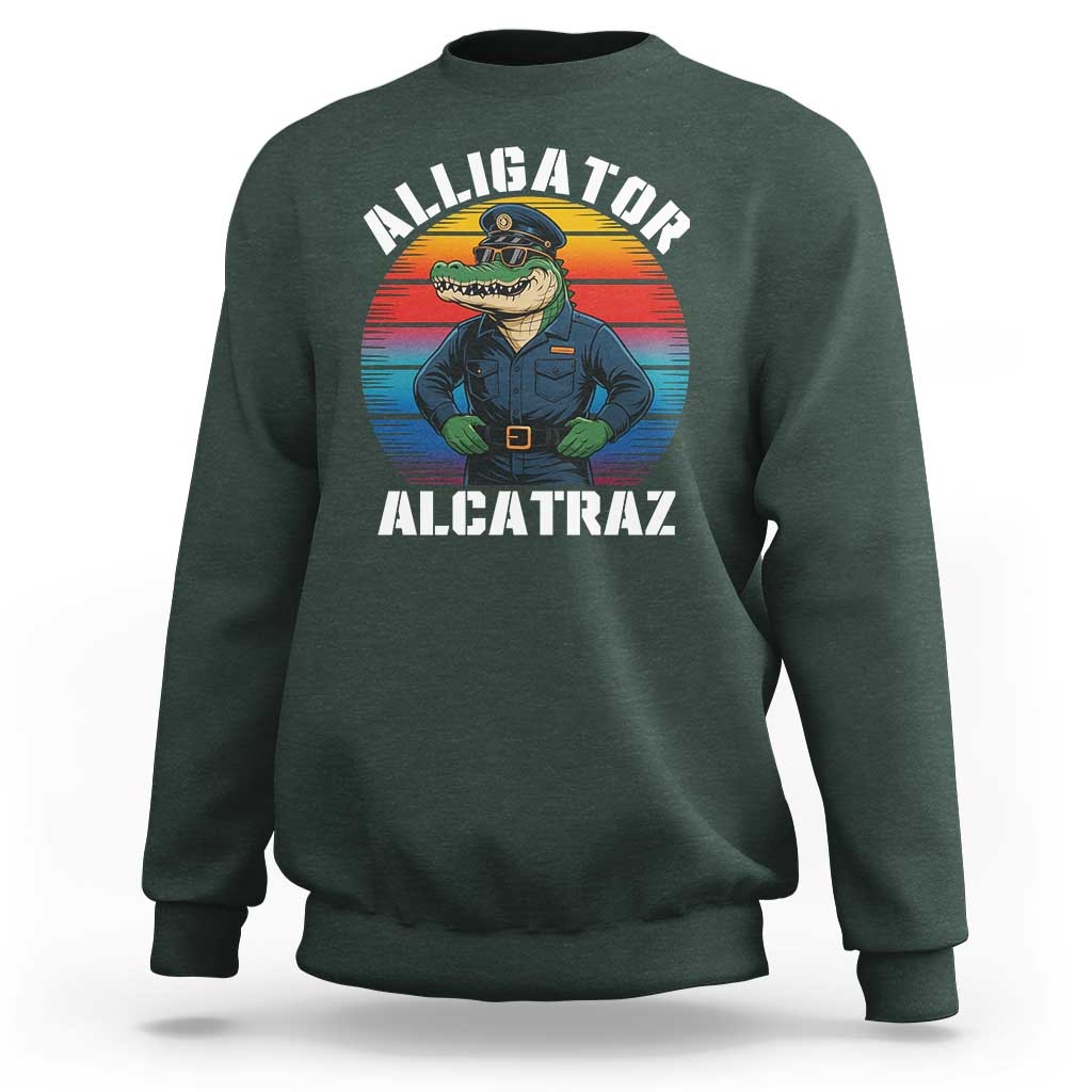 Alligator Alcatraz Florida Sweatshirt Funny Gator Cop Political Humor Retro Sunset - Wonder Print Shop