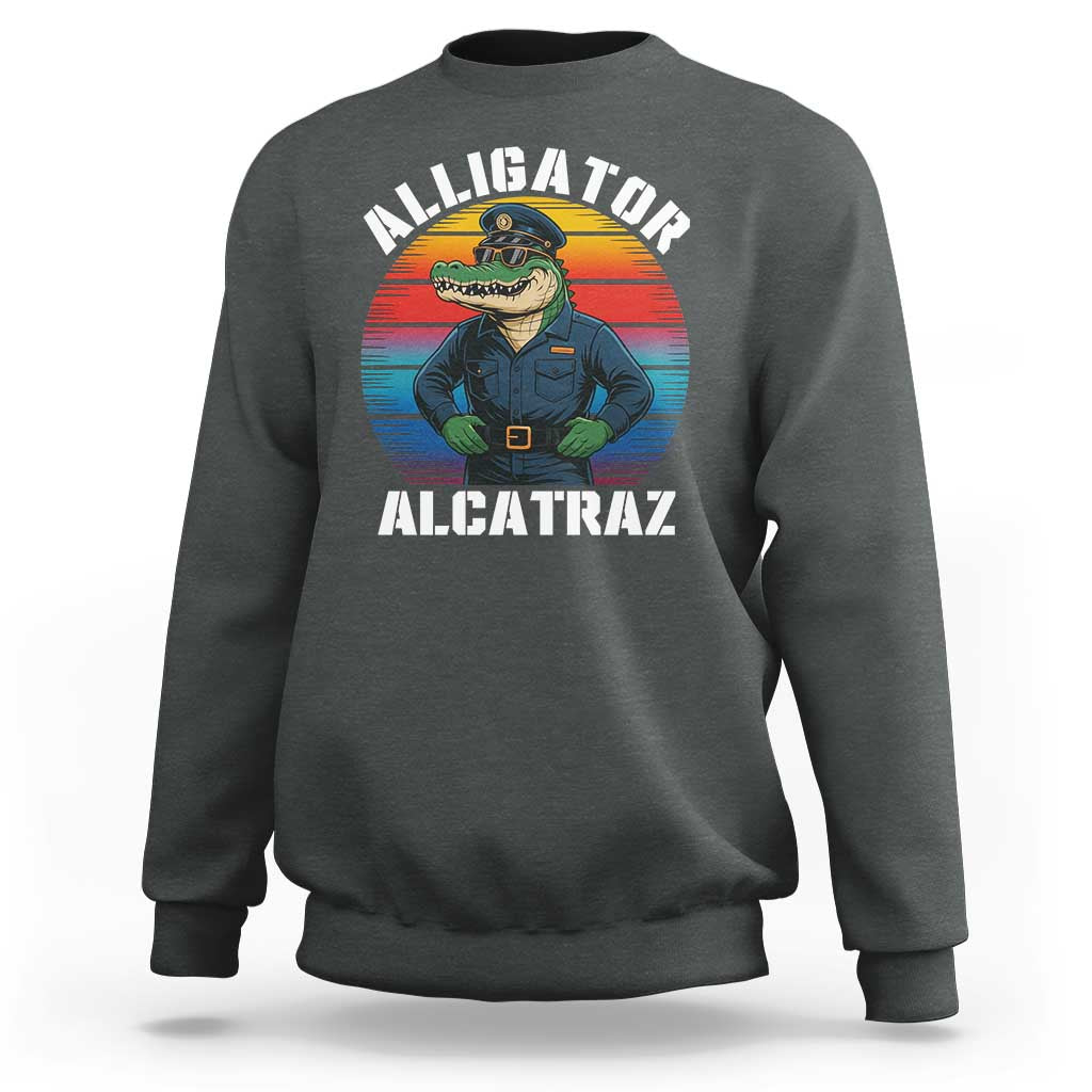 Alligator Alcatraz Florida Sweatshirt Funny Gator Cop Political Humor Retro Sunset - Wonder Print Shop