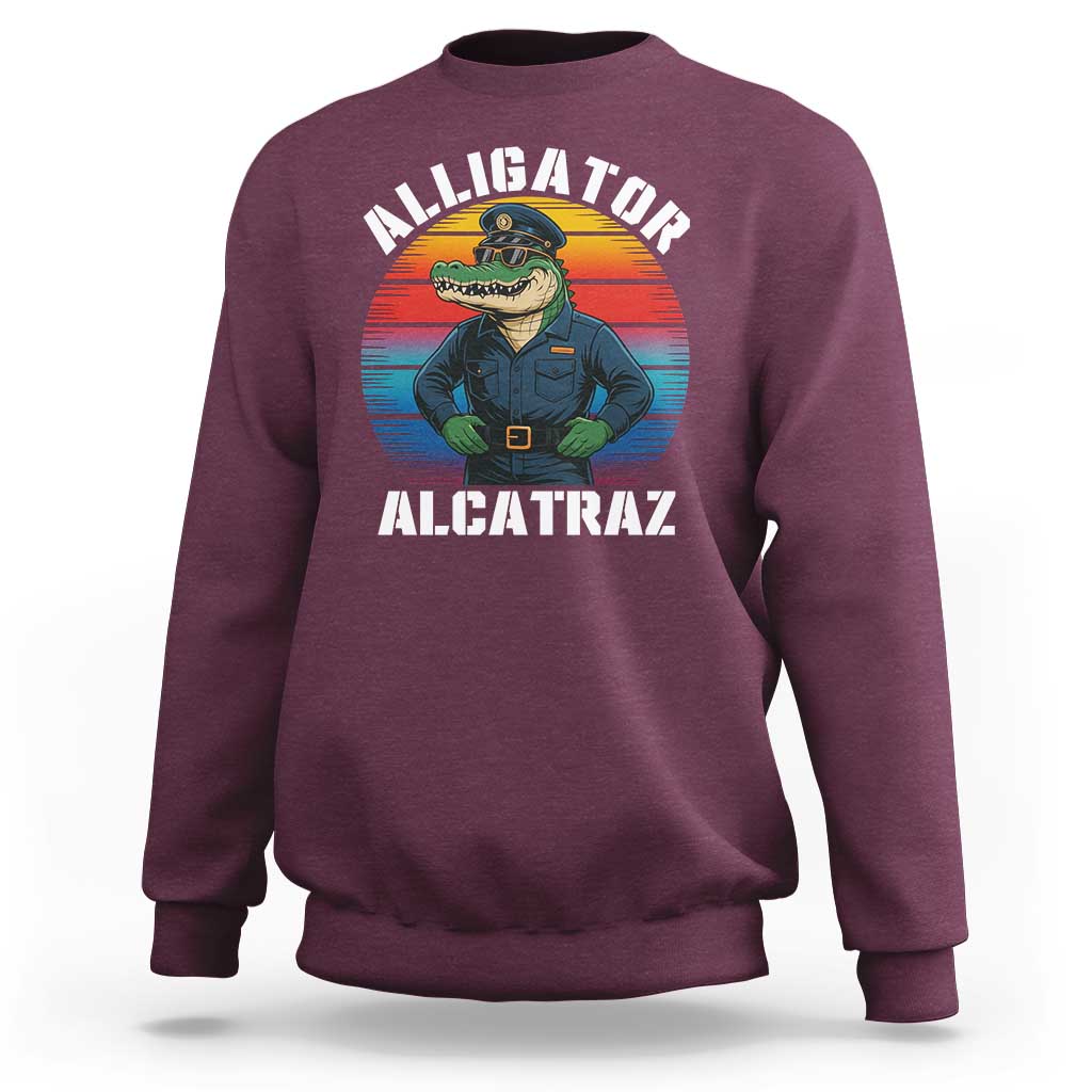 Alligator Alcatraz Florida Sweatshirt Funny Gator Cop Political Humor Retro Sunset - Wonder Print Shop
