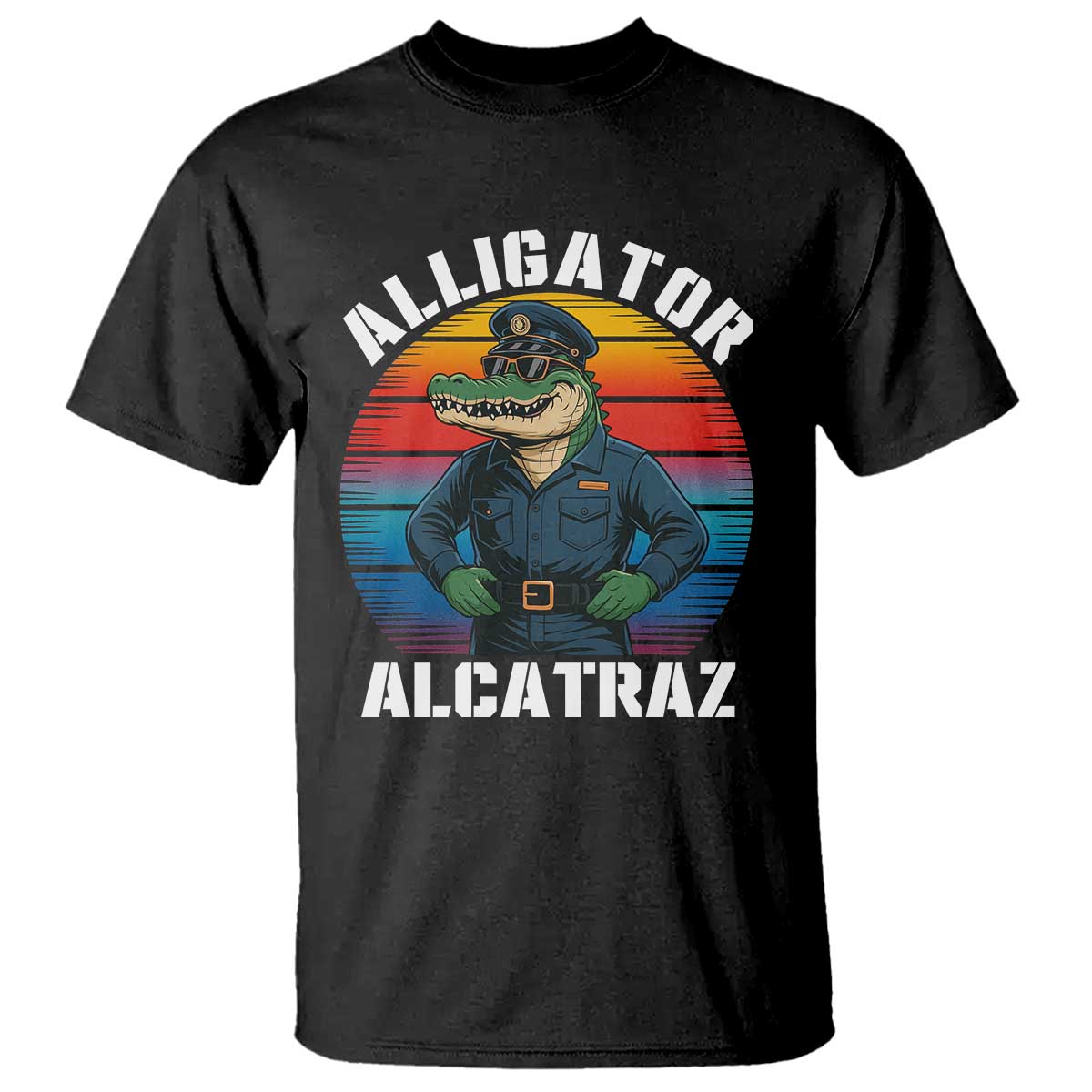 Alligator Alcatraz Florida T Shirt Funny Gator Cop Political Humor Retro Sunset - Wonder Print Shop