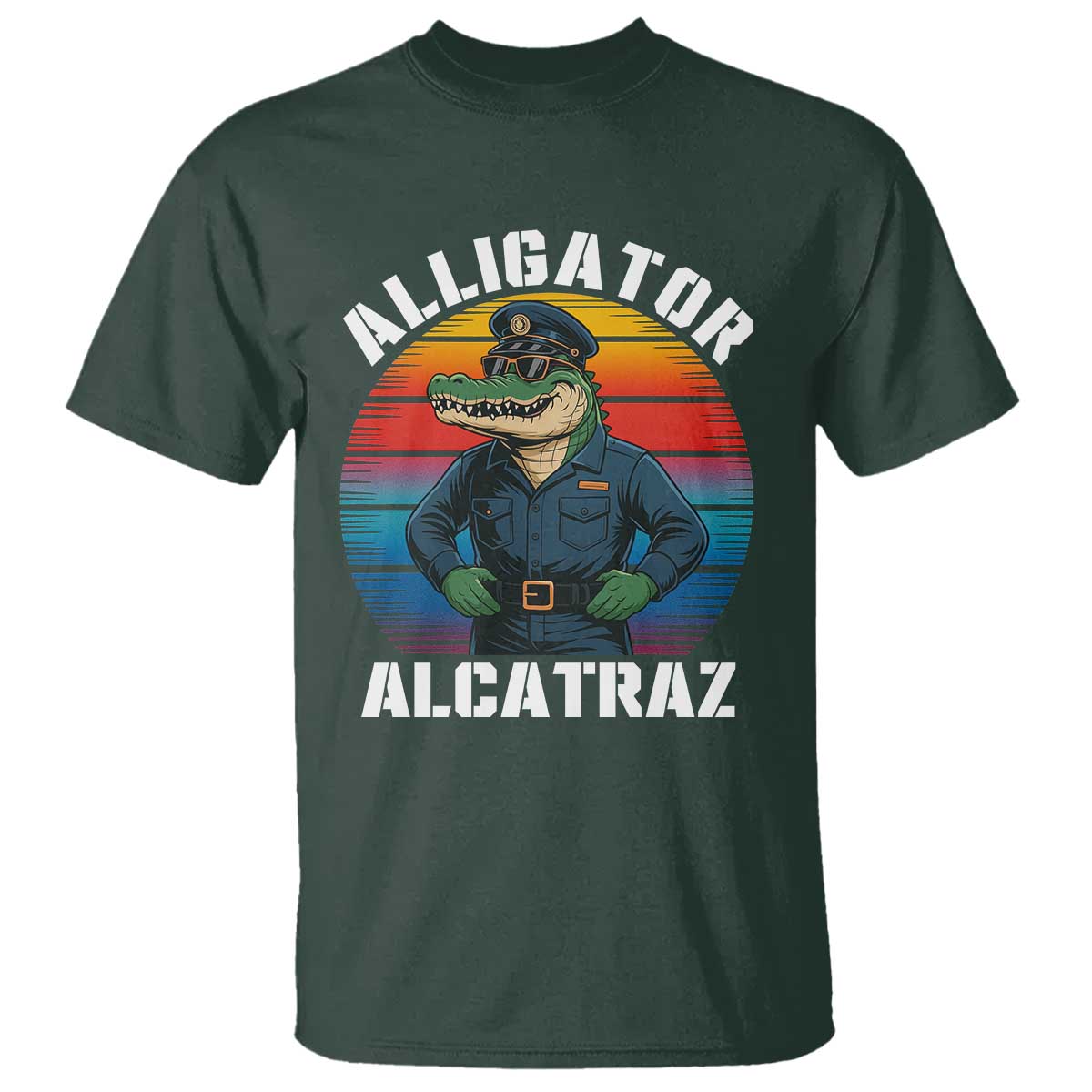 Alligator Alcatraz Florida T Shirt Funny Gator Cop Political Humor Retro Sunset - Wonder Print Shop