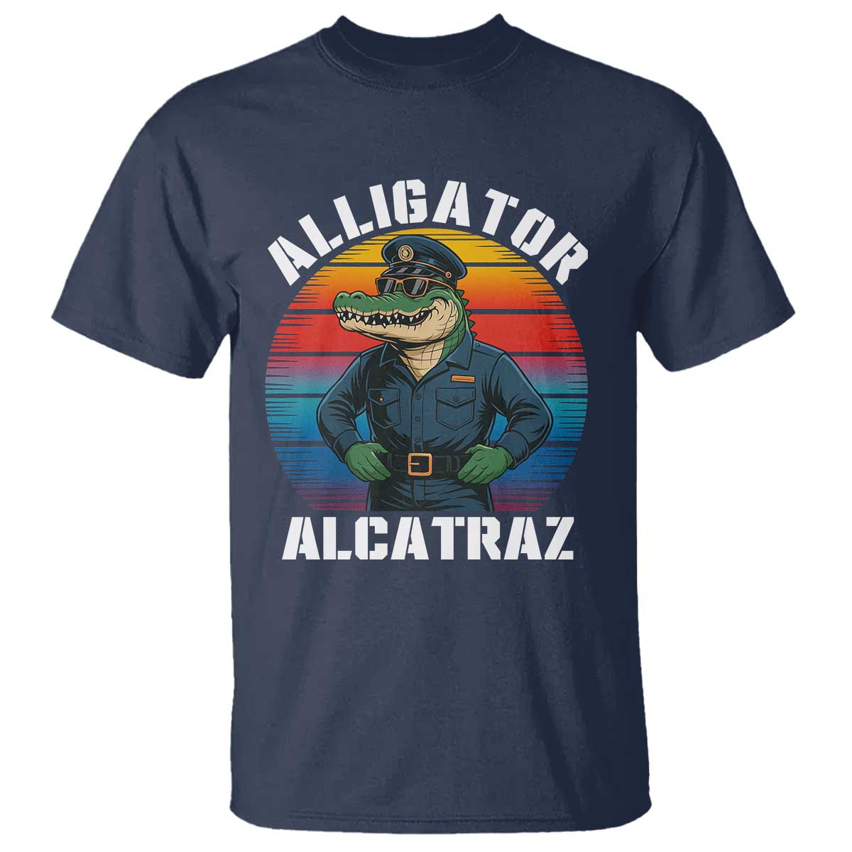 Alligator Alcatraz Florida T Shirt Funny Gator Cop Political Humor Retro Sunset - Wonder Print Shop