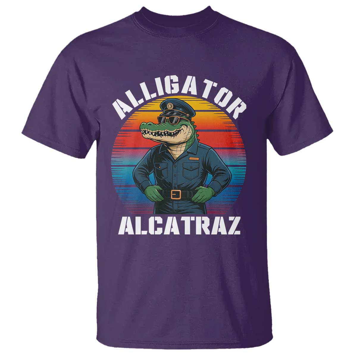 Alligator Alcatraz Florida T Shirt Funny Gator Cop Political Humor Retro Sunset - Wonder Print Shop