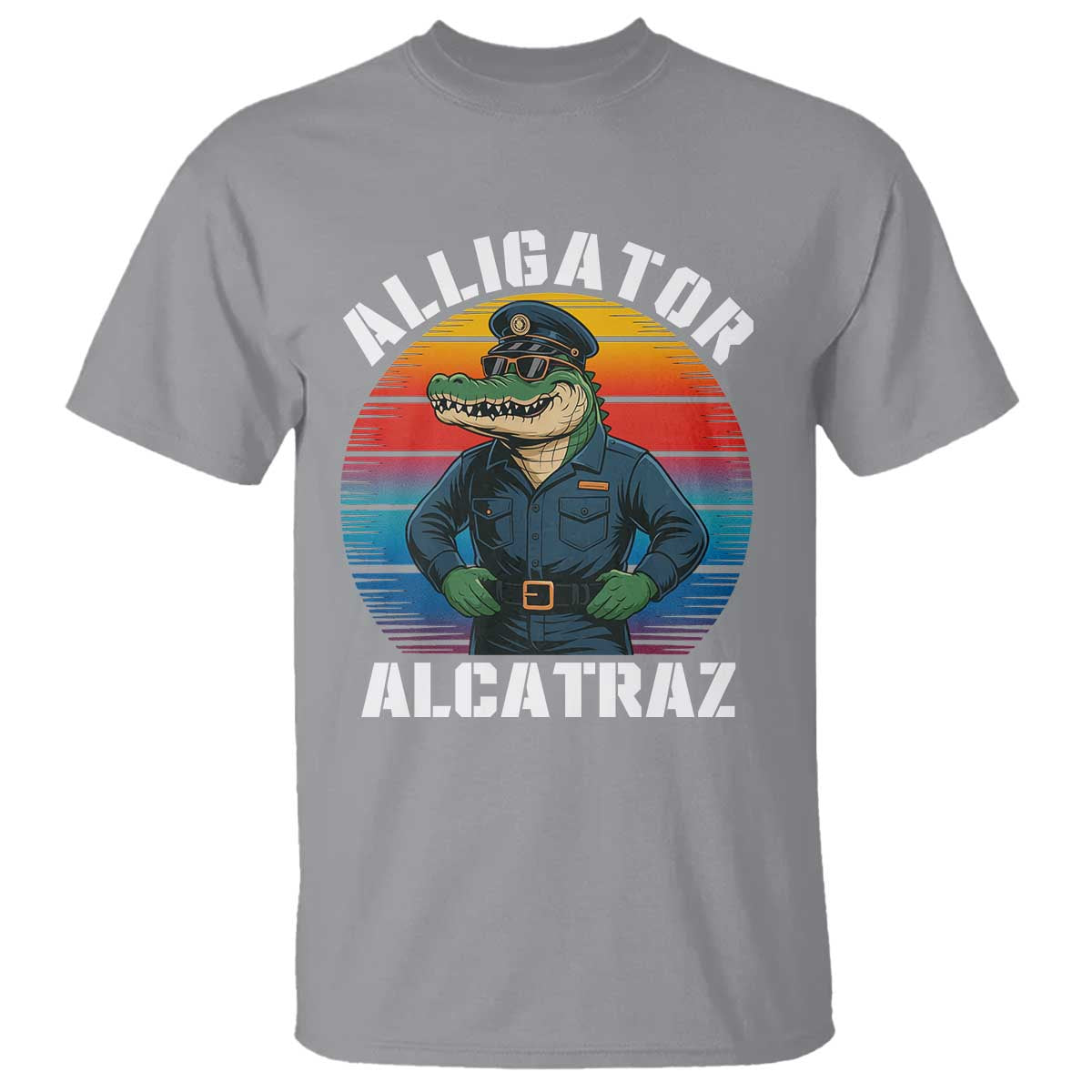 Alligator Alcatraz Florida T Shirt Funny Gator Cop Political Humor Retro Sunset - Wonder Print Shop