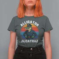 Alligator Alcatraz Florida T Shirt For Women Funny Gator Cop Political Humor Retro Sunset - Wonder Print Shop