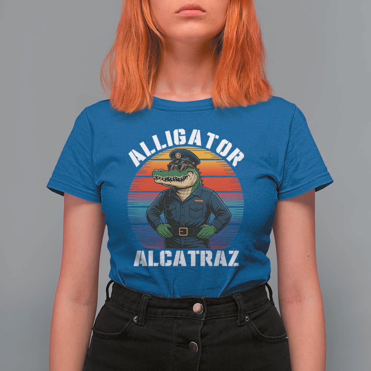 Alligator Alcatraz Florida T Shirt For Women Funny Gator Cop Political Humor Retro Sunset - Wonder Print Shop