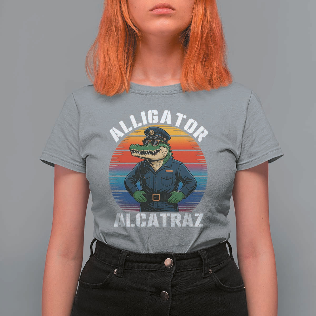 Alligator Alcatraz Florida T Shirt For Women Funny Gator Cop Political Humor Retro Sunset - Wonder Print Shop