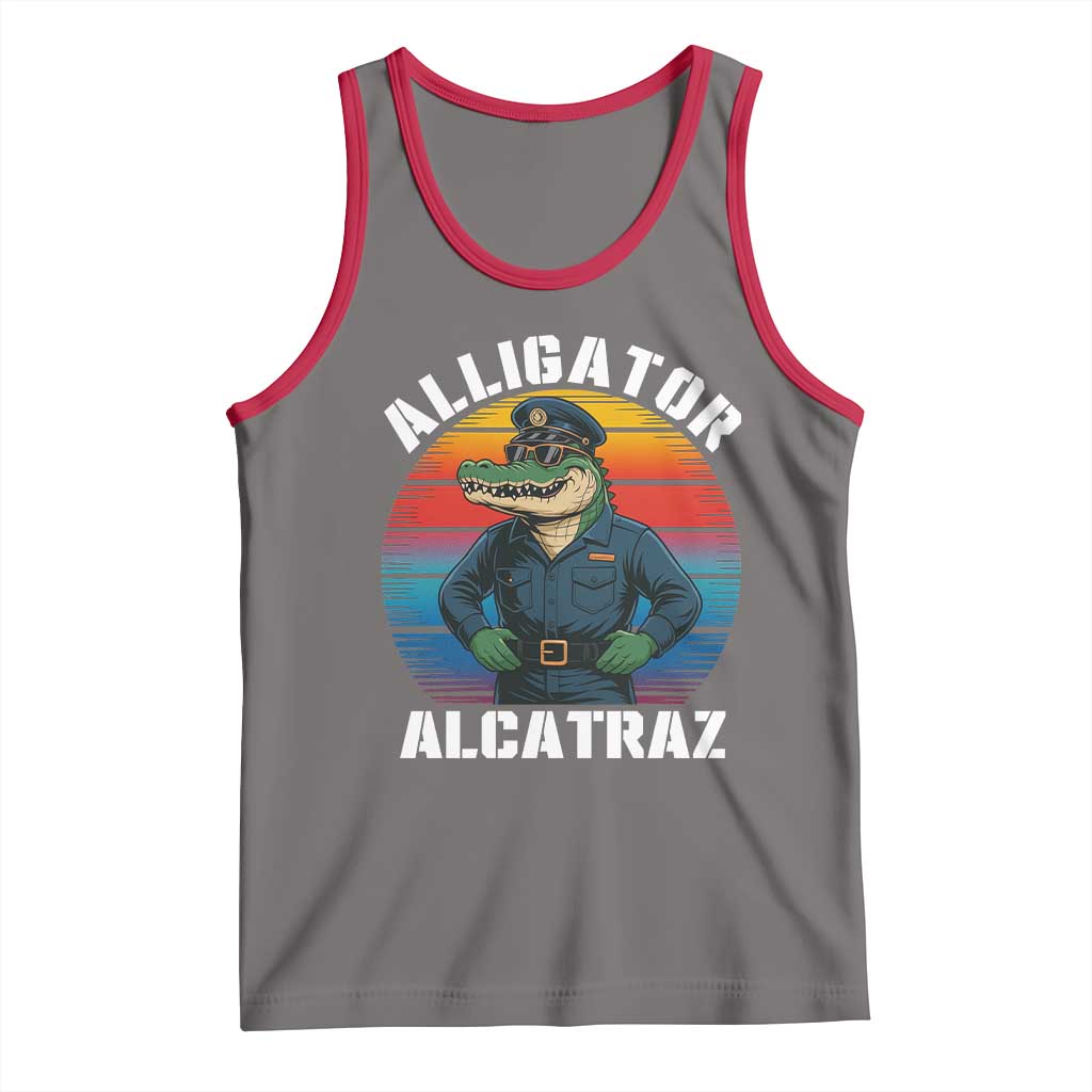 Alligator Alcatraz Florida Tank Top Funny Gator Cop Political Humor Retro Sunset - Wonder Print Shop