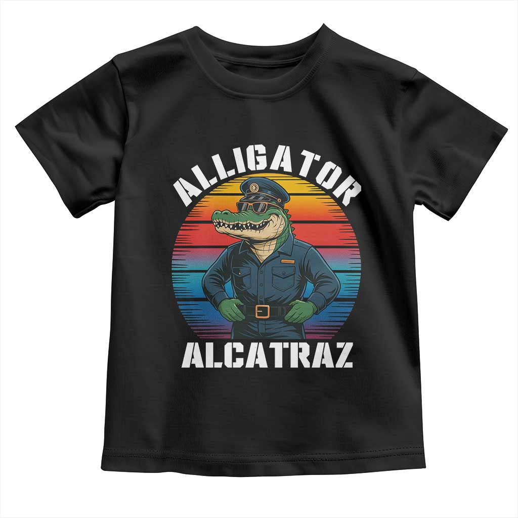 Alligator Alcatraz Florida Toddler T Shirt Funny Gator Cop Political Humor Retro Sunset - Wonder Print Shop