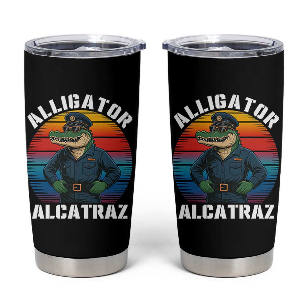 Alligator Alcatraz Florida Tumbler Cup Funny Gator Cop Political Humor Retro Sunset - Wonder Print Shop