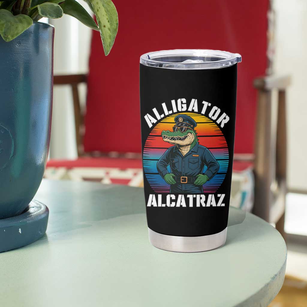 Alligator Alcatraz Florida Tumbler Cup Funny Gator Cop Political Humor Retro Sunset - Wonder Print Shop