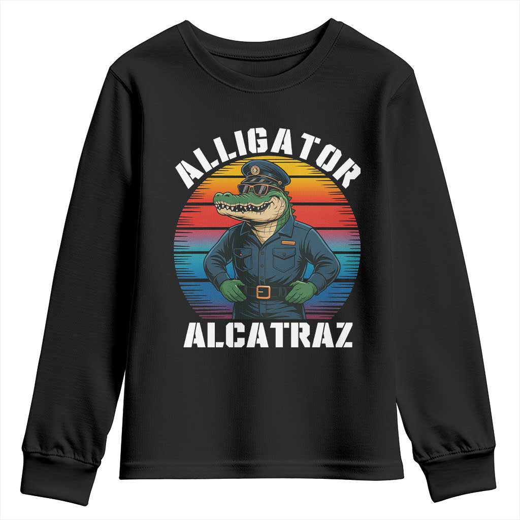 Alligator Alcatraz Florida Youth Sweatshirt Funny Gator Cop Political Humor Retro Sunset - Wonder Print Shop
