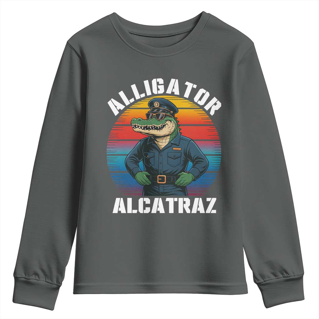 Alligator Alcatraz Florida Youth Sweatshirt Funny Gator Cop Political Humor Retro Sunset - Wonder Print Shop