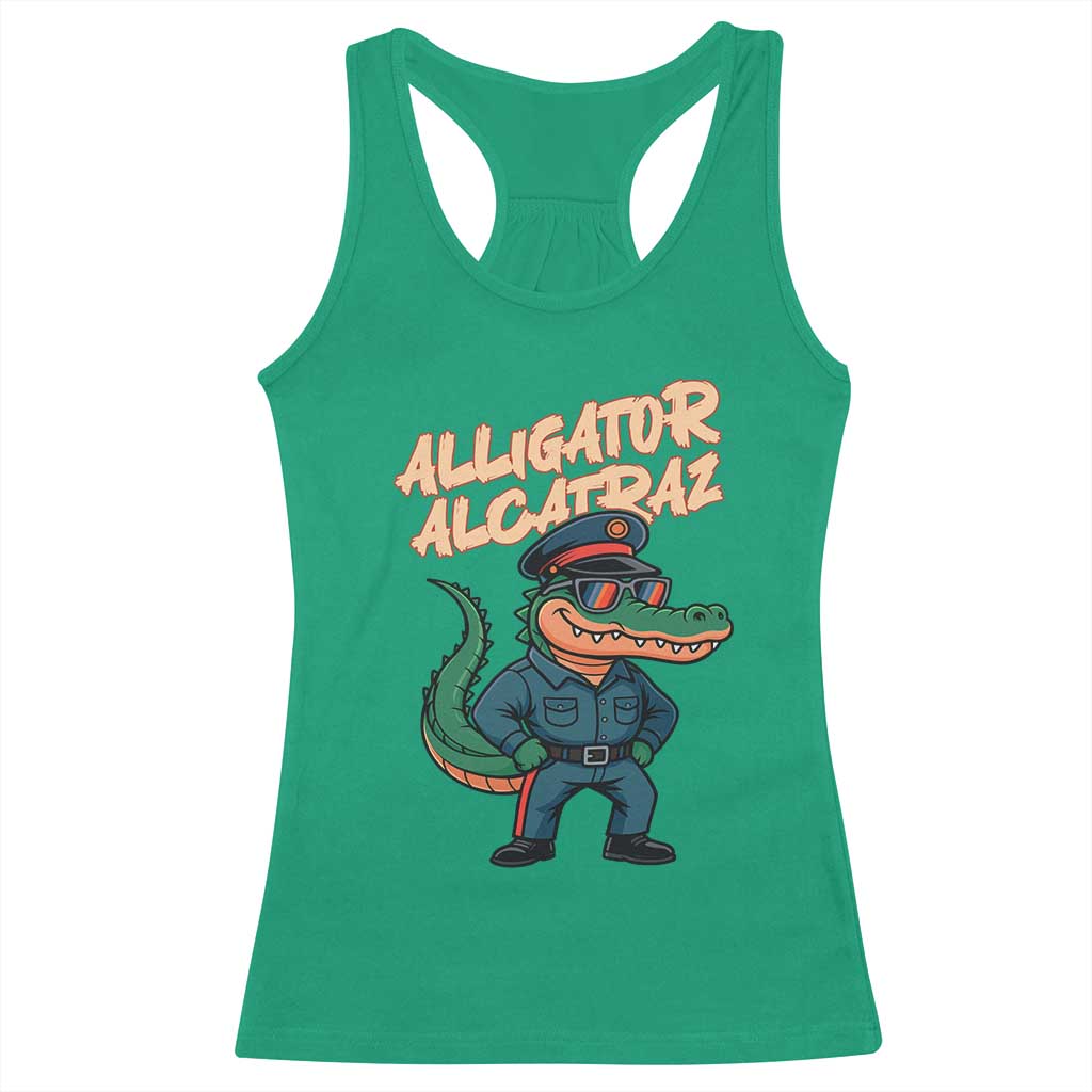Alligator Alcatraz Political Racerback Tank Top Funny Florida Gator Cop with Attitude - Wonder Print Shop
