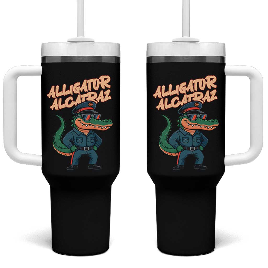 Alligator Alcatraz Political Tumbler With Handle Funny Florida Gator Cop with Attitude - Wonder Print Shop