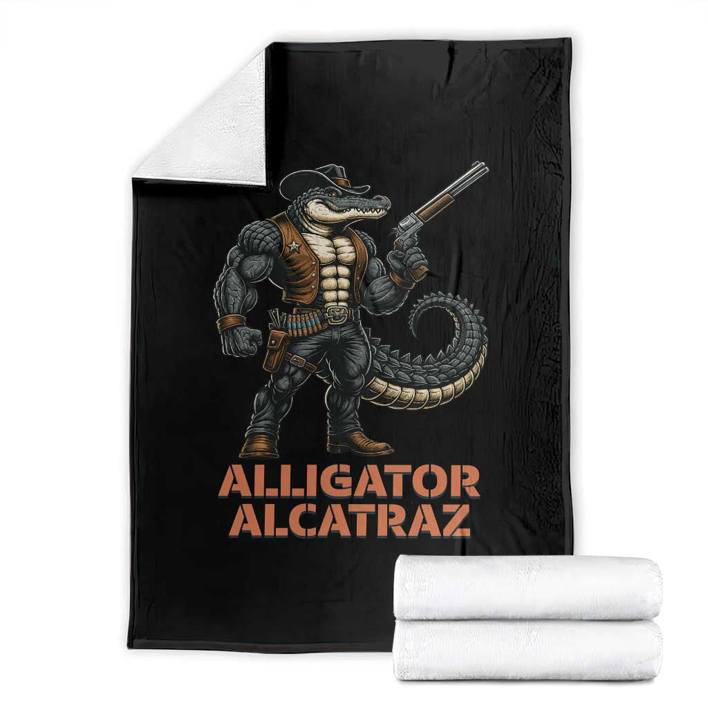 Alligator Alcatraz Gunslinger Throw Blanket Swamp Outlaw Satire Patriotic Rebel - Wonder Print Shop