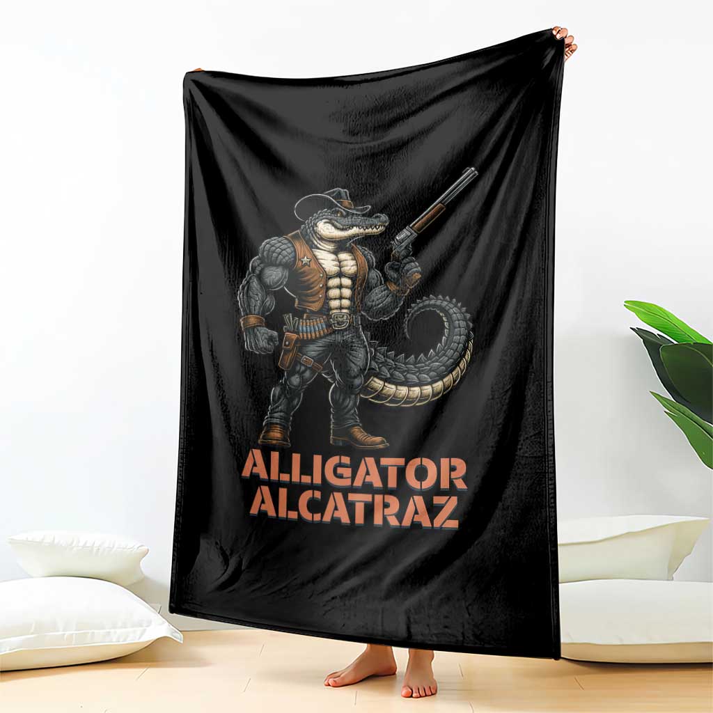 Alligator Alcatraz Gunslinger Throw Blanket Swamp Outlaw Satire Patriotic Rebel - Wonder Print Shop