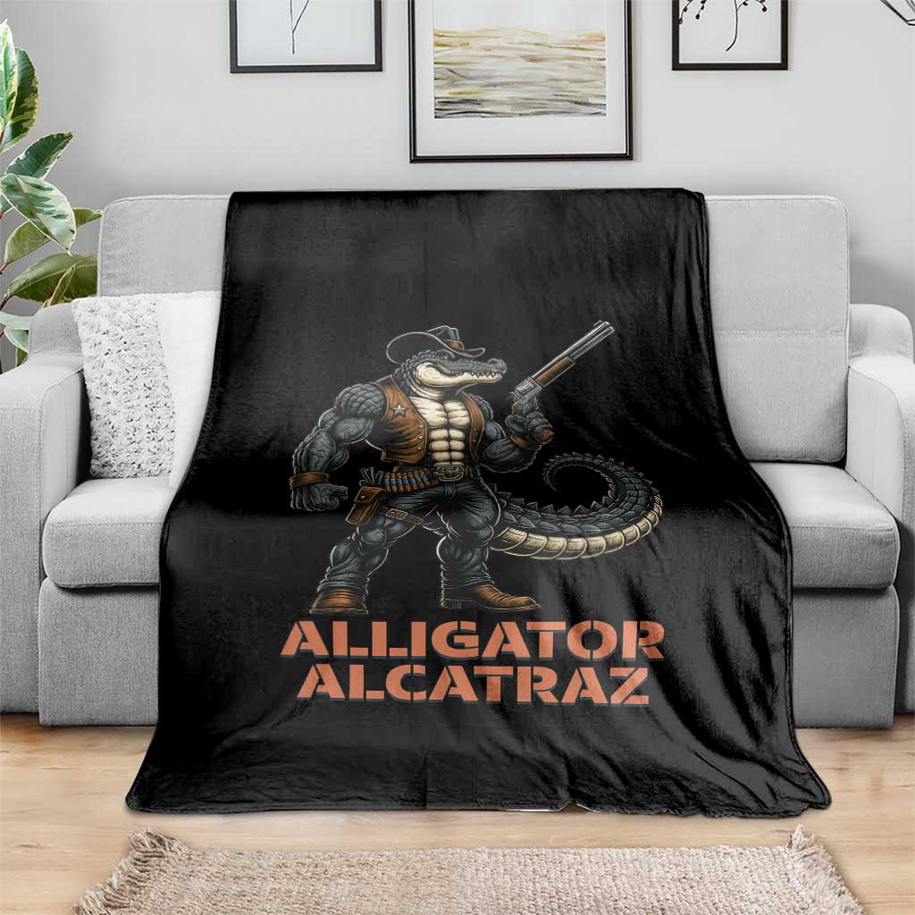 Alligator Alcatraz Gunslinger Throw Blanket Swamp Outlaw Satire Patriotic Rebel - Wonder Print Shop
