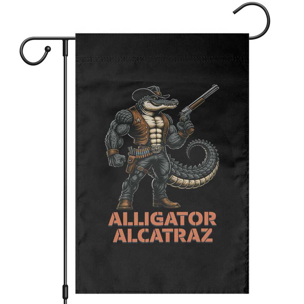 Alligator Alcatraz Gunslinger Garden Flag Swamp Outlaw Satire Patriotic Rebel - Wonder Print Shop