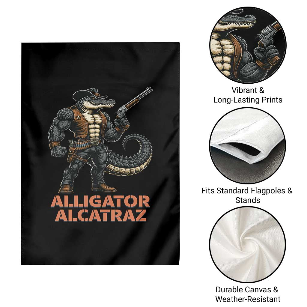 Alligator Alcatraz Gunslinger Garden Flag Swamp Outlaw Satire Patriotic Rebel - Wonder Print Shop