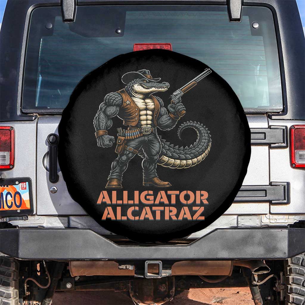Alligator Alcatraz Gunslinger Spare Tire Cover Swamp Outlaw Satire Patriotic Rebel - Wonder Print Shop