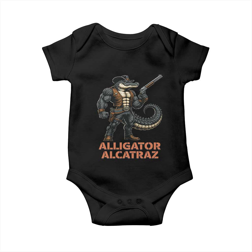 Alligator Alcatraz Gunslinger Baby Onesie Swamp Outlaw Satire Patriotic Rebel - Wonder Print Shop