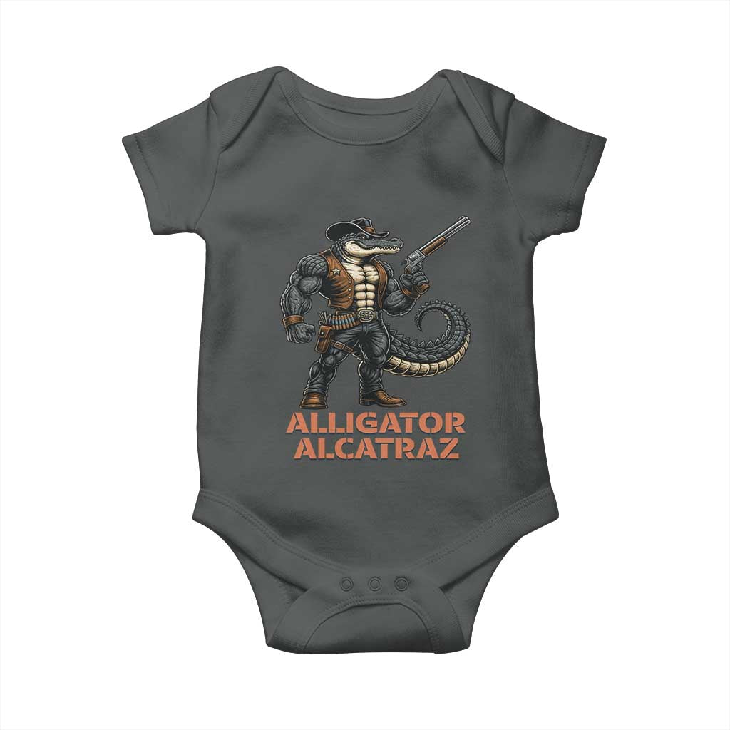 Alligator Alcatraz Gunslinger Baby Onesie Swamp Outlaw Satire Patriotic Rebel - Wonder Print Shop