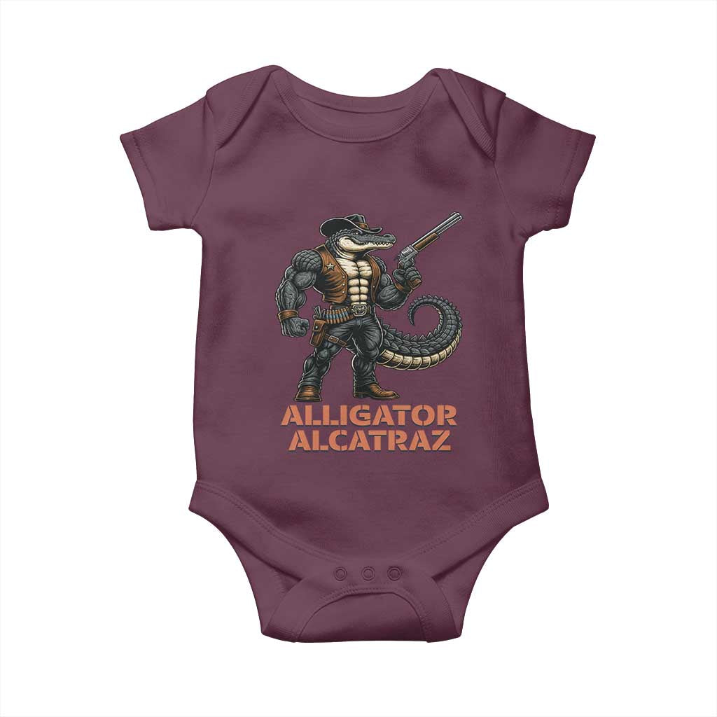 Alligator Alcatraz Gunslinger Baby Onesie Swamp Outlaw Satire Patriotic Rebel - Wonder Print Shop