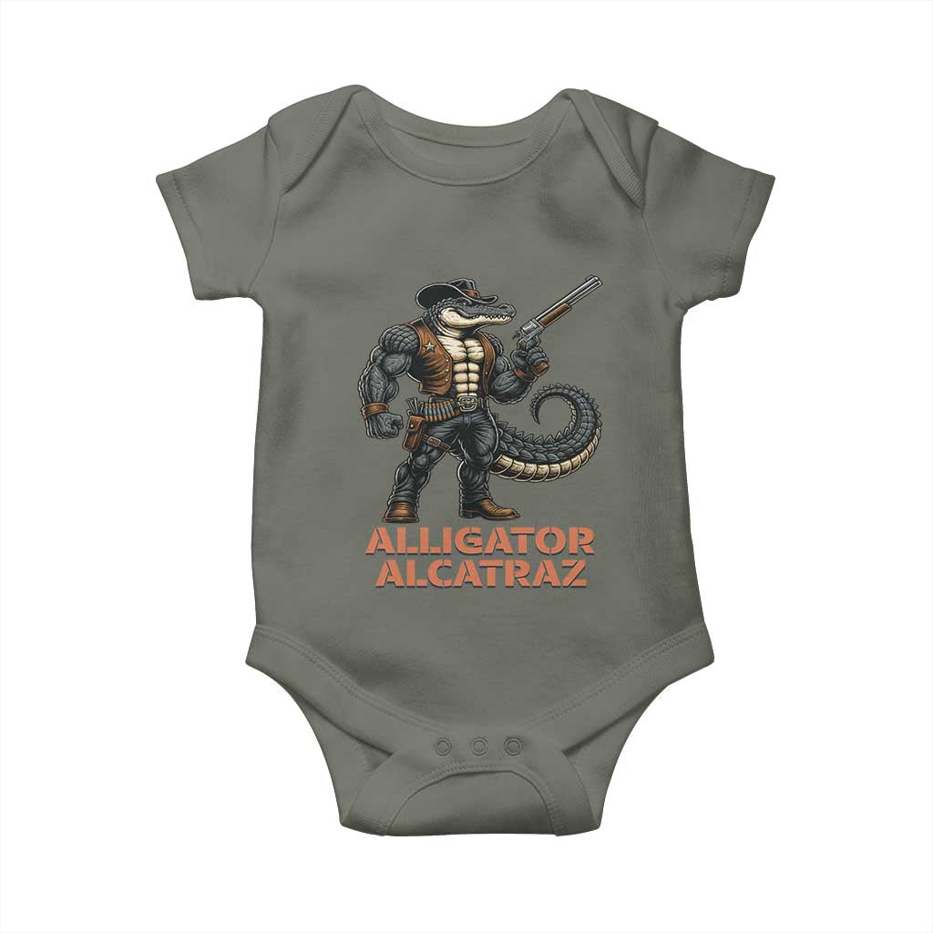 Alligator Alcatraz Gunslinger Baby Onesie Swamp Outlaw Satire Patriotic Rebel - Wonder Print Shop