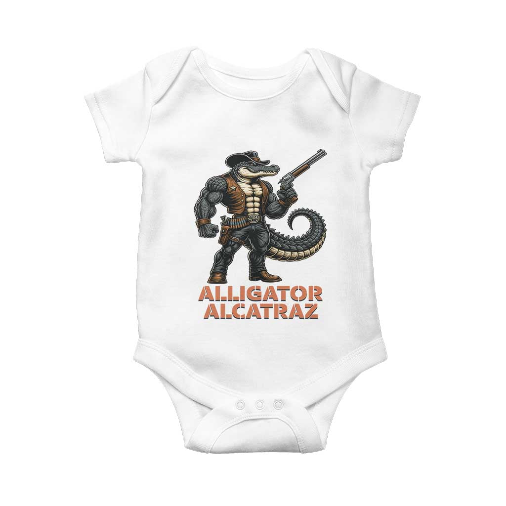 Alligator Alcatraz Gunslinger Baby Onesie Swamp Outlaw Satire Patriotic Rebel - Wonder Print Shop