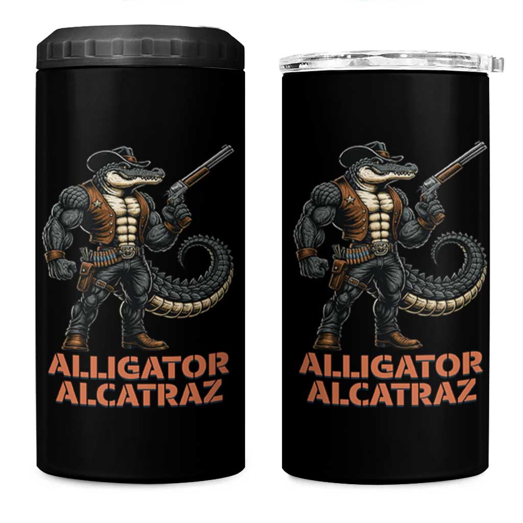 Alligator Alcatraz Gunslinger 4 in 1 Can Cooler Tumbler Swamp Outlaw Satire Patriotic Rebel - Wonder Print Shop