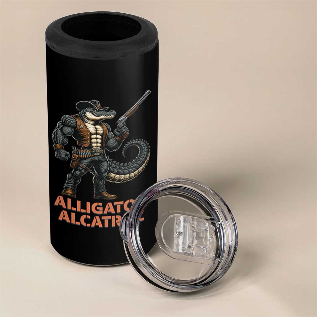 Alligator Alcatraz Gunslinger 4 in 1 Can Cooler Tumbler Swamp Outlaw Satire Patriotic Rebel - Wonder Print Shop