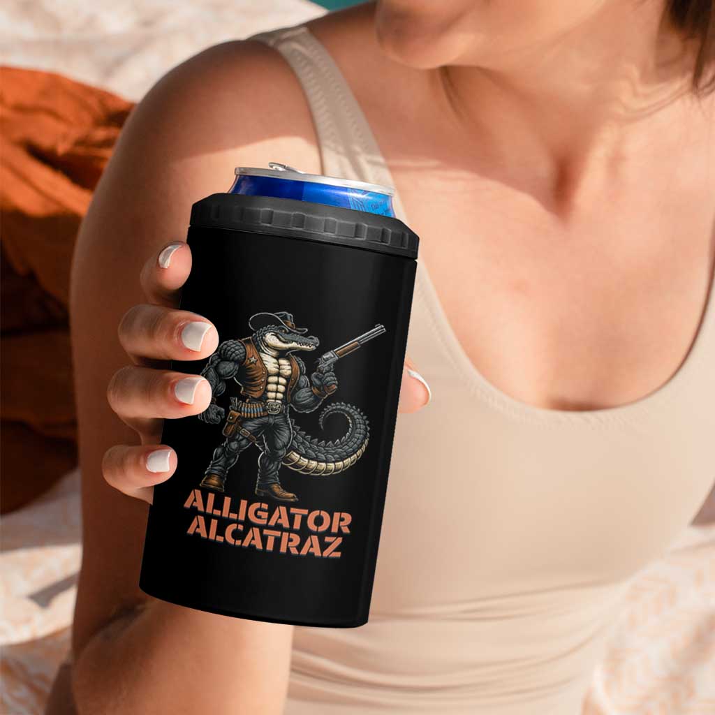 Alligator Alcatraz Gunslinger 4 in 1 Can Cooler Tumbler Swamp Outlaw Satire Patriotic Rebel - Wonder Print Shop