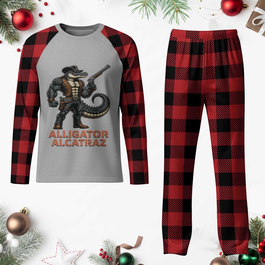 Alligator Alcatraz Gunslinger Plaid Pajama Set Swamp Outlaw Satire Patriotic Rebel - Wonder Print Shop
