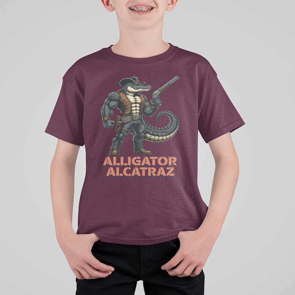 Alligator Alcatraz Gunslinger T Shirt For Kid Swamp Outlaw Satire Patriotic Rebel - Wonder Print Shop