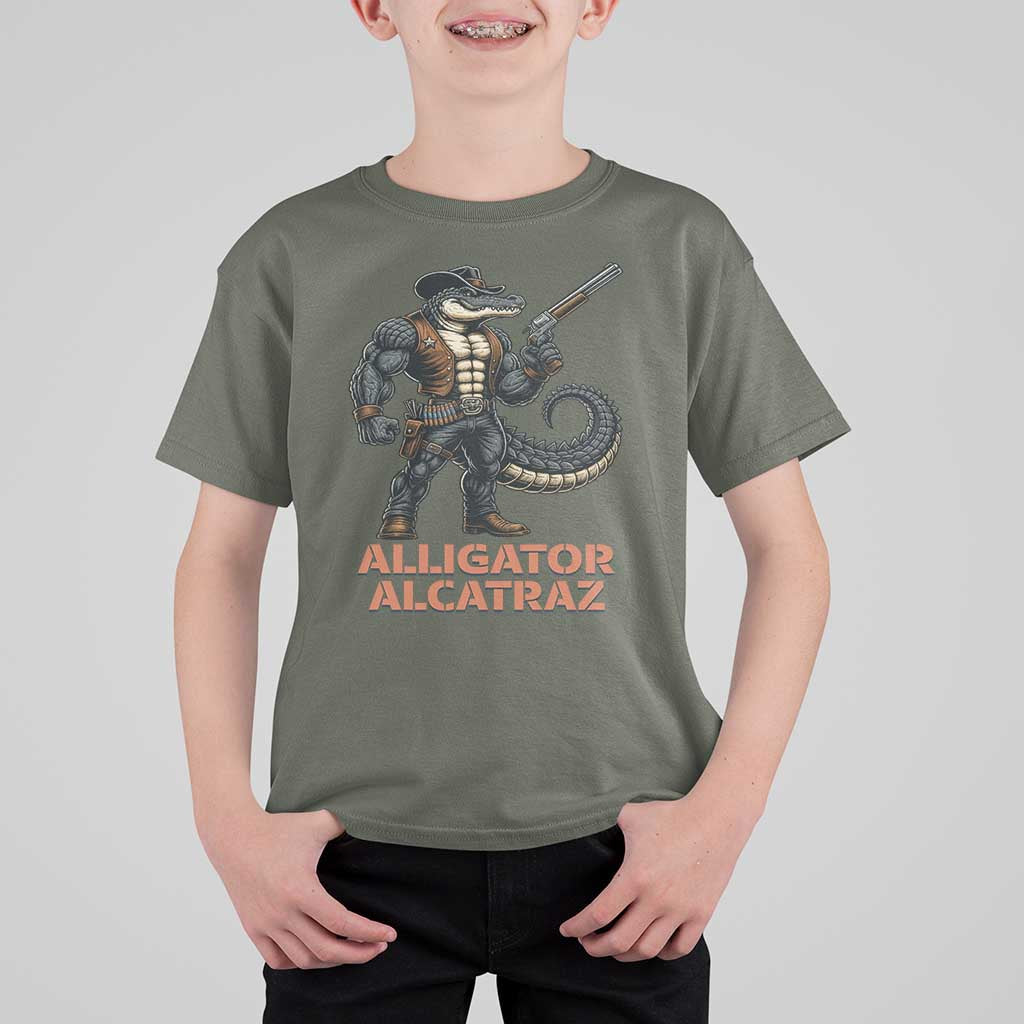 Alligator Alcatraz Gunslinger T Shirt For Kid Swamp Outlaw Satire Patriotic Rebel - Wonder Print Shop