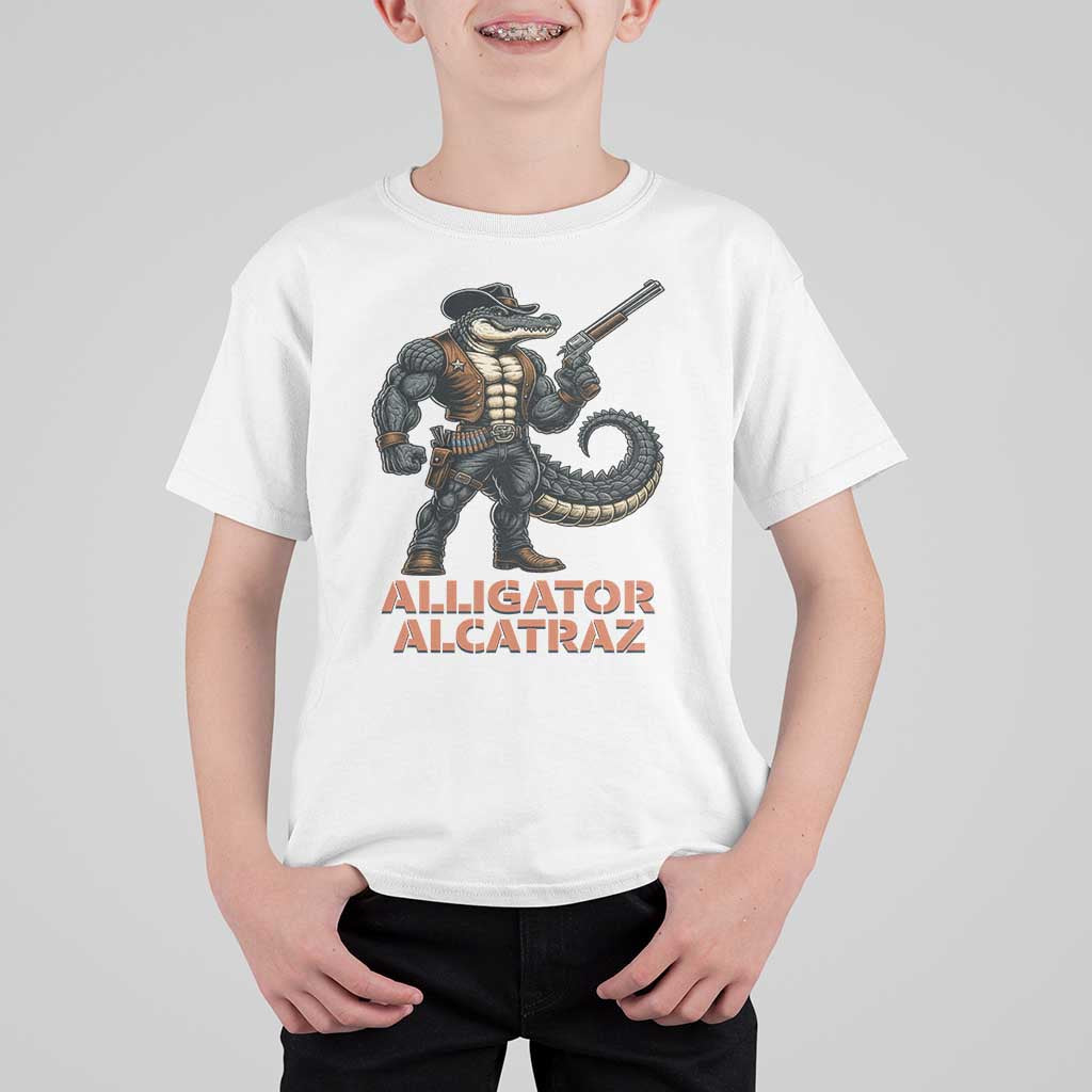 Alligator Alcatraz Gunslinger T Shirt For Kid Swamp Outlaw Satire Patriotic Rebel - Wonder Print Shop