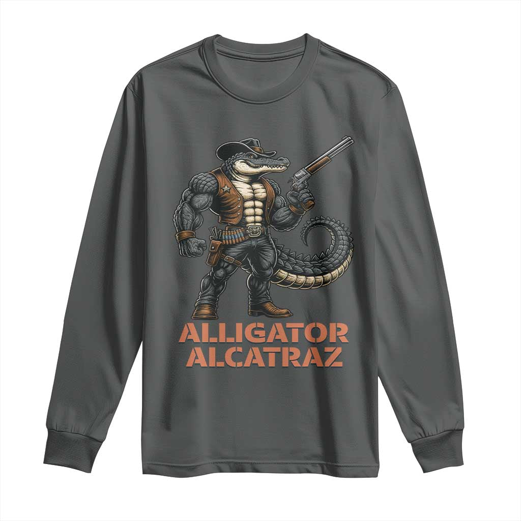 Alligator Alcatraz Gunslinger Long Sleeve Shirt Swamp Outlaw Satire Patriotic Rebel - Wonder Print Shop
