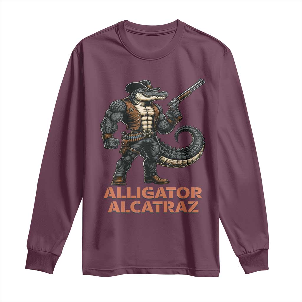 Alligator Alcatraz Gunslinger Long Sleeve Shirt Swamp Outlaw Satire Patriotic Rebel - Wonder Print Shop