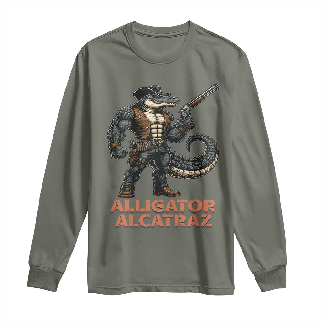 Alligator Alcatraz Gunslinger Long Sleeve Shirt Swamp Outlaw Satire Patriotic Rebel - Wonder Print Shop