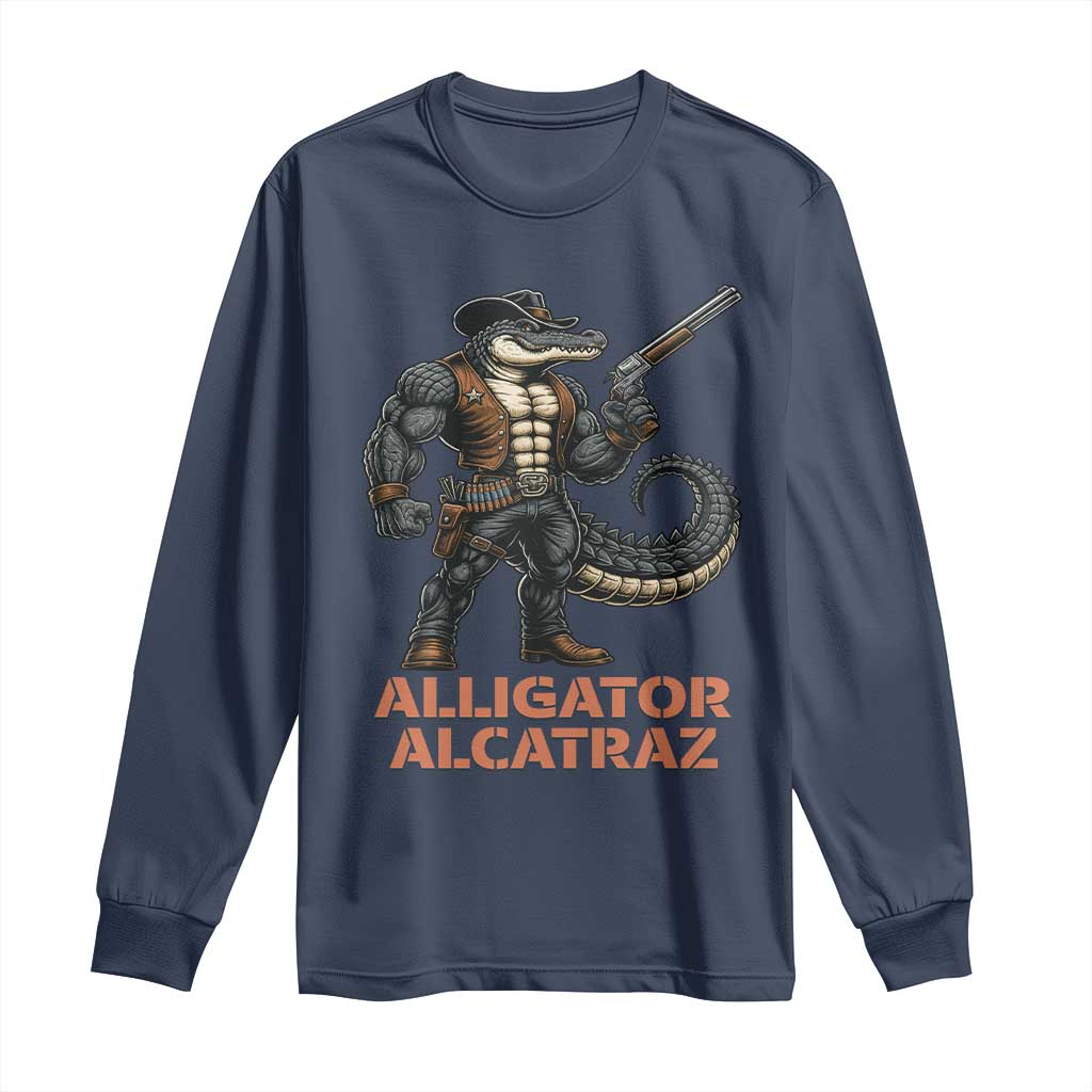 Alligator Alcatraz Gunslinger Long Sleeve Shirt Swamp Outlaw Satire Patriotic Rebel - Wonder Print Shop