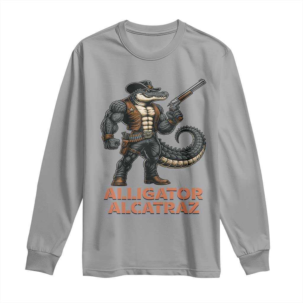 Alligator Alcatraz Gunslinger Long Sleeve Shirt Swamp Outlaw Satire Patriotic Rebel - Wonder Print Shop